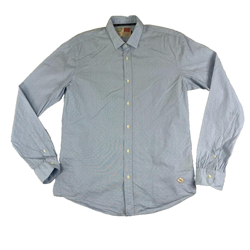 Scotch & Soda Button Up Long Sleeve men's Large Slim Blue Polka Dot 100% Cotton